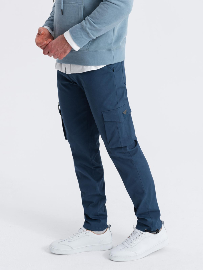 Men's cargo pants STRAIGHT LEG with triangle pins on pocket - dark blue V4 OM-PACG-0196
