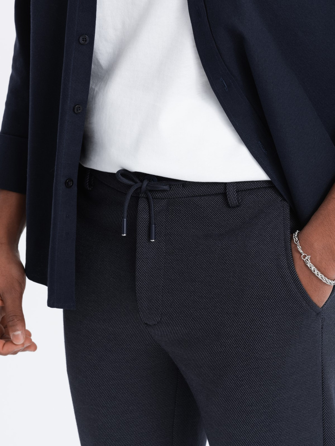 CARROT men's pants in structured two-tone knit - navy blue V1 OM-PACP-0168