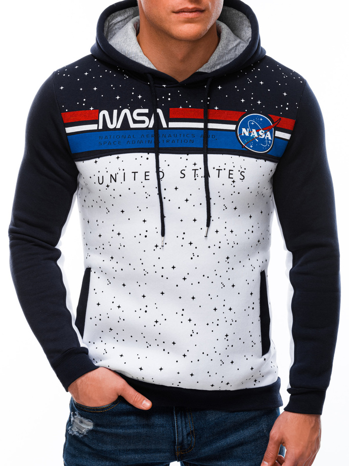 Bluza męska z kapturem B1387 - granatowa/niebieska