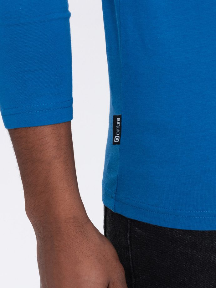 Longsleeve męski z guzikami przy dekolcie - niebieski V2 OM-LSCL-0107