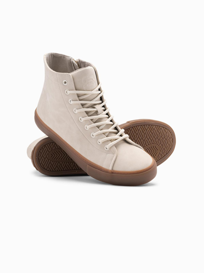 Men's ankle sneakers with rubber sole - cream V1 OM-FOTH-0187