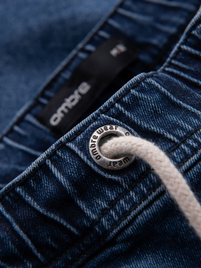 Męskie szorty z gumką w pasie i efektem sprania – niebieskie V2 OM-SRDS-0192