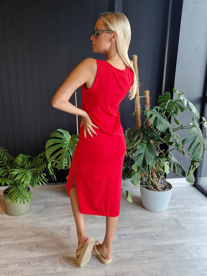 Sukienka midi w serek z rozporkami DLR108 - czerwona