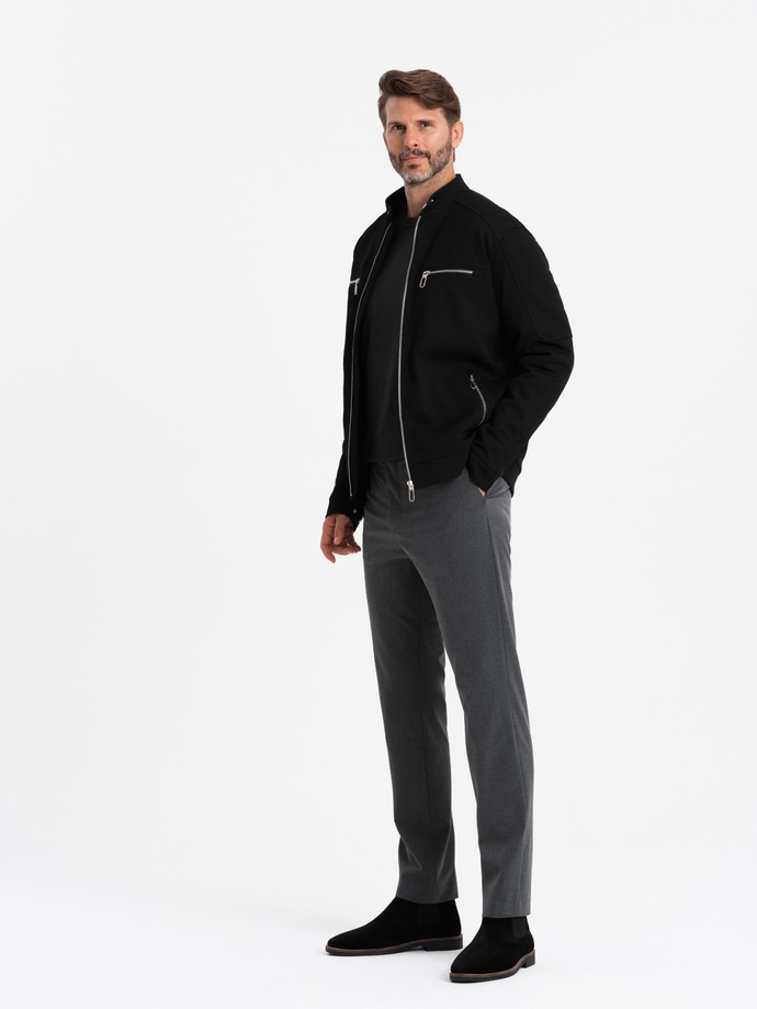 Men's biker jacket with collar and pockets - black V2 OM-JALP-0157