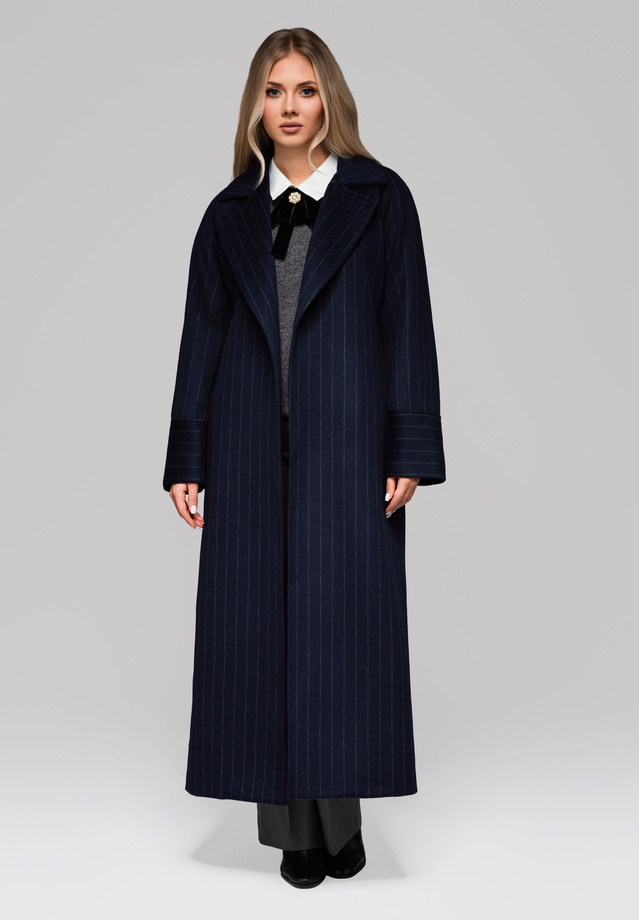 Płaszcz damski szlafrokowy w prążki LARICA OW-COLC-0105 v1 - granatowy