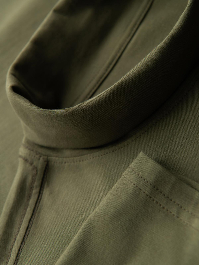 Longsleeve męski gładki z golfem - ciemnooliwkowy V4 OM-LSCL-0130