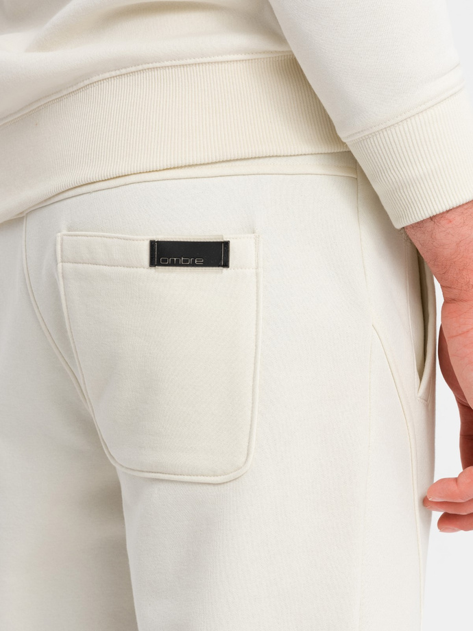 BASIC men's cotton tracksuit set unbuttoned sweatshirt + joggers - cream V5 Z84