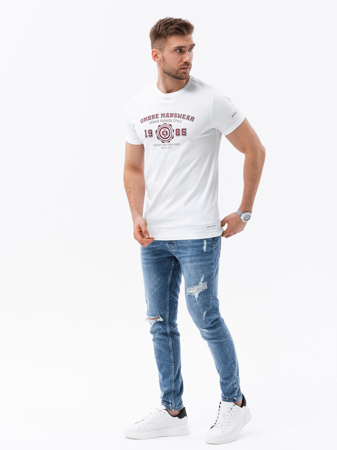 Men's cotton college print t-shirt - white V1 OM-TSPT-0137