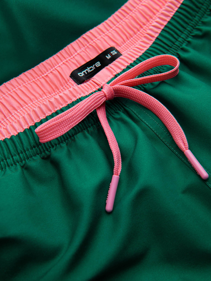 Men's two-tone ribbed swim shorts - dark green V3 OM-SRBS-0141