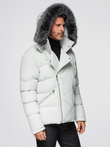 Men's quilted jacket with hooded ramonesque cut - light grey V4 OM-JAHP-0252