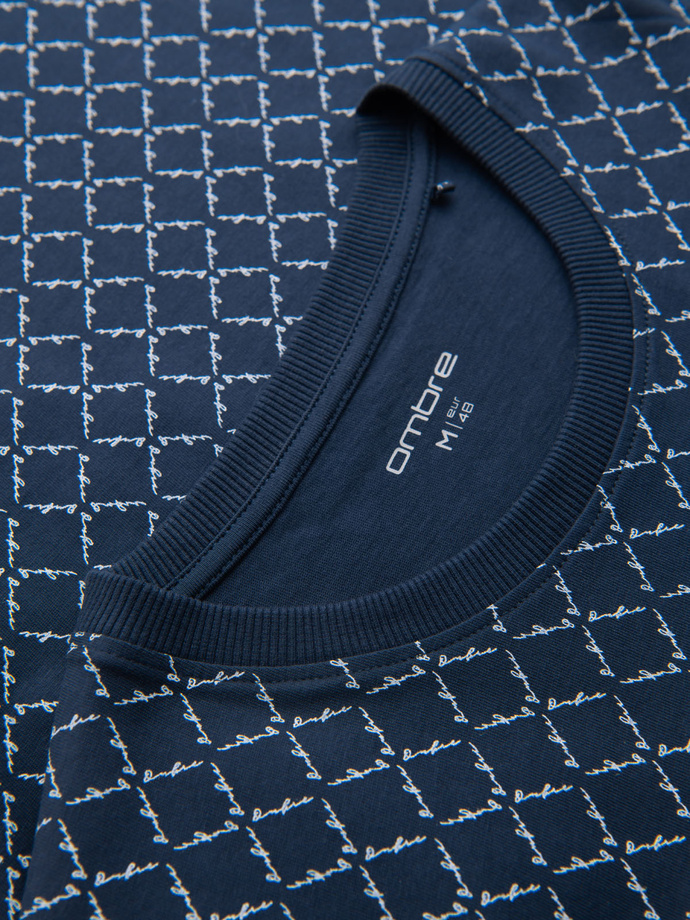 Męska koszulka dzianinowa z nadrukiem full print – granatowa V1 OM-TSFP-0250