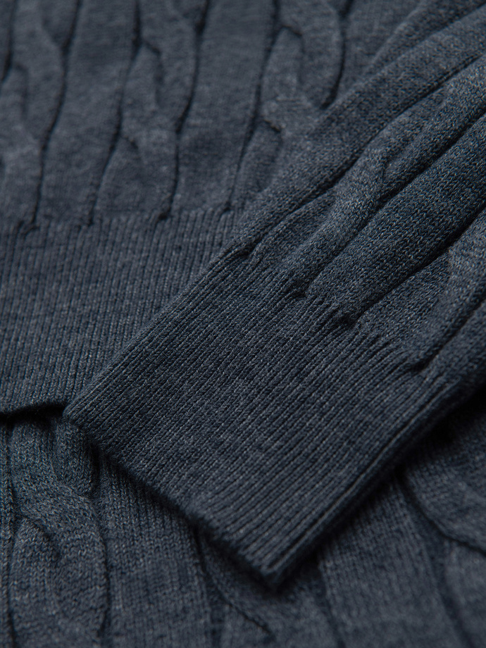 Men's turtleneck sweater with checkered weave - navy blue V3 OM-SWTN-0157