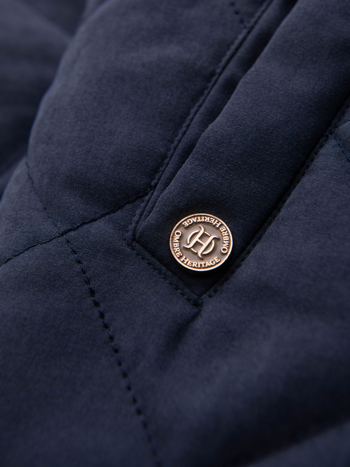 Men's peach effect quilted sleeveless jacket - navy blue V2 OM-JAVJ-0277