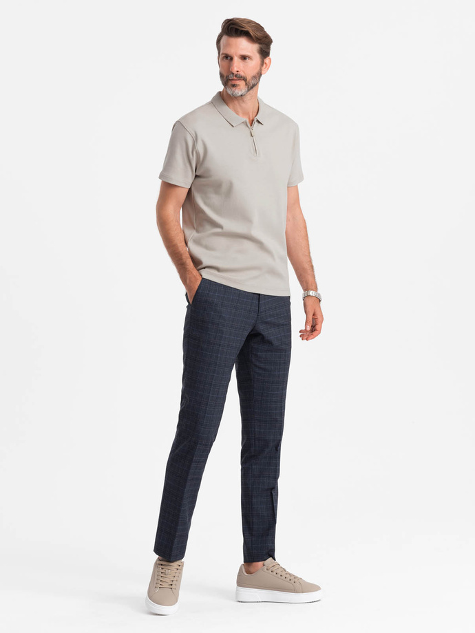 Męska koszulka polo z zapinanym na zamek kołnierzykiem – popielata V2 OM-POSS-0132