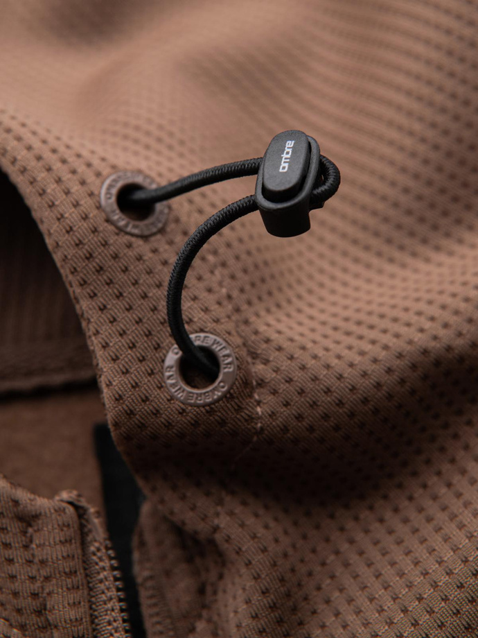 Men's lightweight jacket of combined materials with hood and decorative quilting - light brown V2 OM-JANP-0160