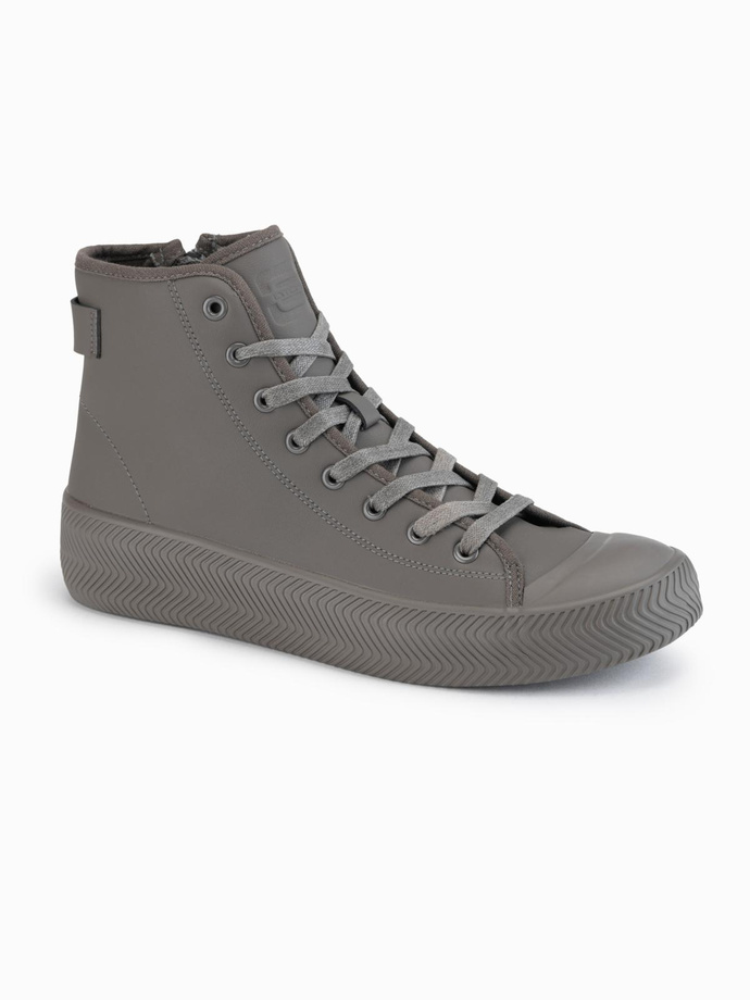 Men's high top sneakers with zipper for easy donning - dark beige V3 OM-FOTH-0184