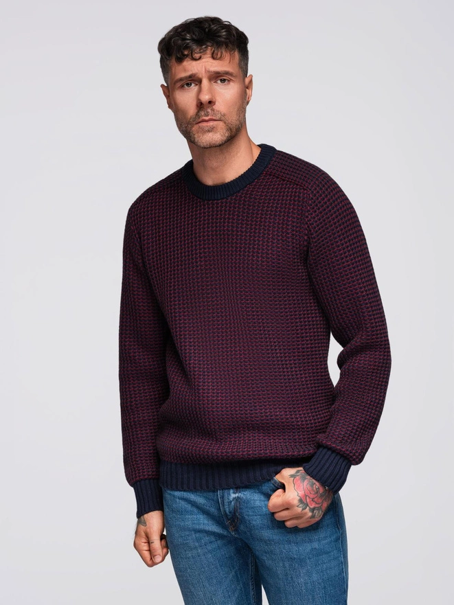 Knitted monochrome men's viscose cardigan - navy blue V1 OM-SWCD-0126