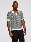 Men's knitted buttonless polo shirt with navy stripes - black and white V1 OM-POSS-0161