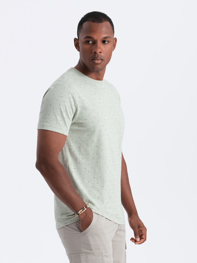 Men's full-print t-shirt with colorful letters - light green V5 OM-TSFP-0185