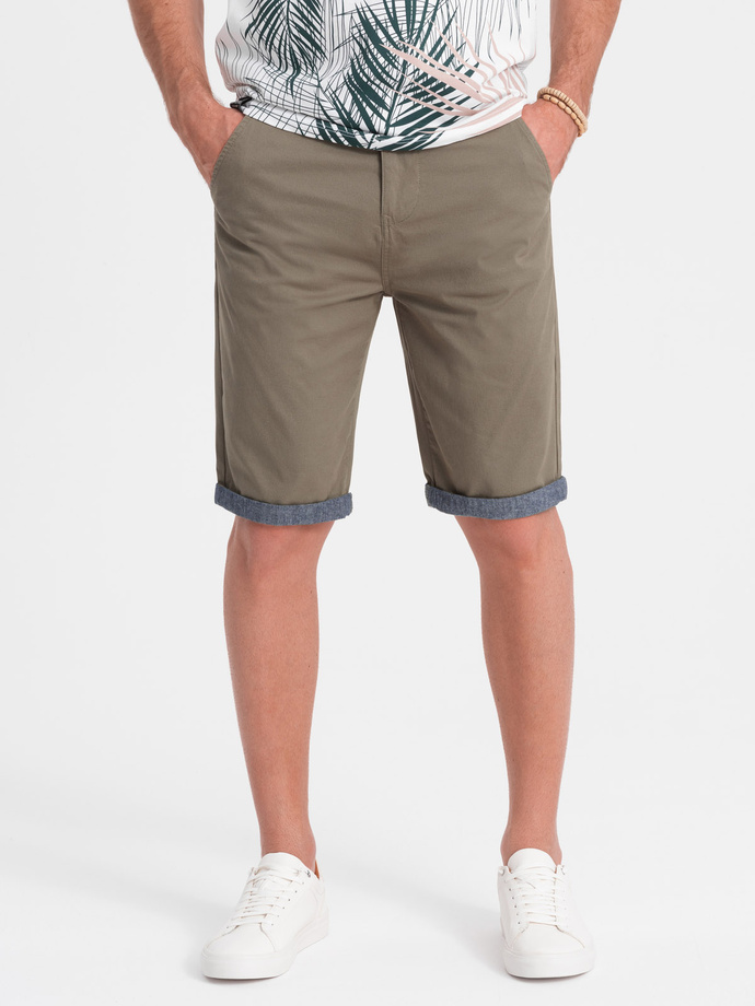 Men's chinos shorts with contrasting turn-up - olive V2 W421