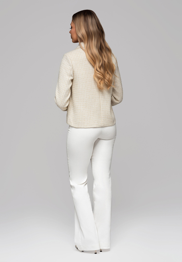 Marynarka damska z wykładanym kołnierzem OW-BLZB-0100 v1 - złamana biel