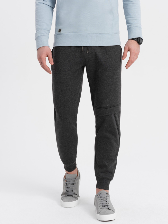 Men's sweatpants with stitching and zipper on leg - graphite melange V2 OM-PASK-0147