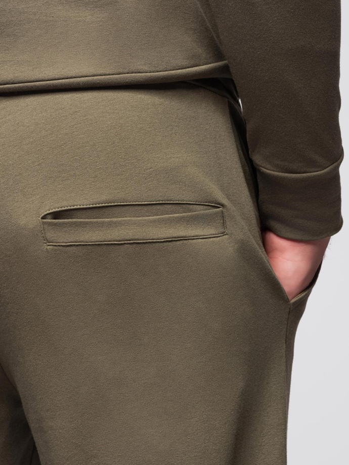 Męski komplet dresowy bluza z kapturem + spodnie dresowe - oliwkowy V4 Z107