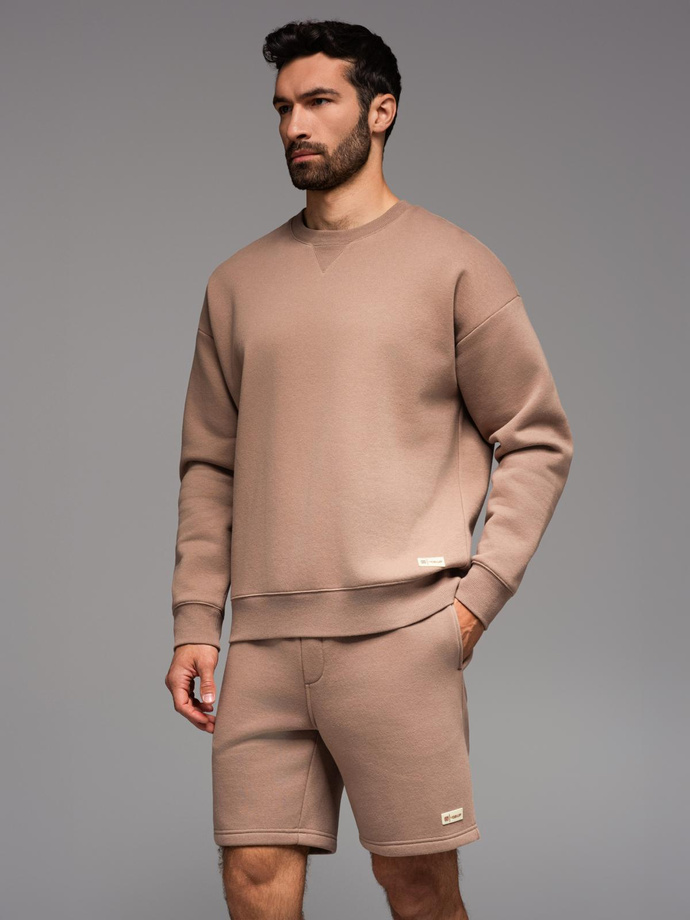 Klasyczna dresowa bluza unisex z okrągłym dekoltem – brązowa V16 OU-SNBC-0104