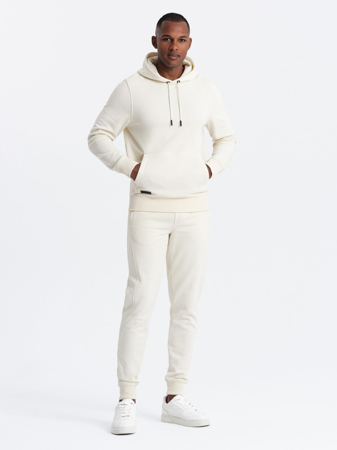 BASIC men's cotton tracksuit set kangaroo sweatshirt + joggers - cream V5 Z85