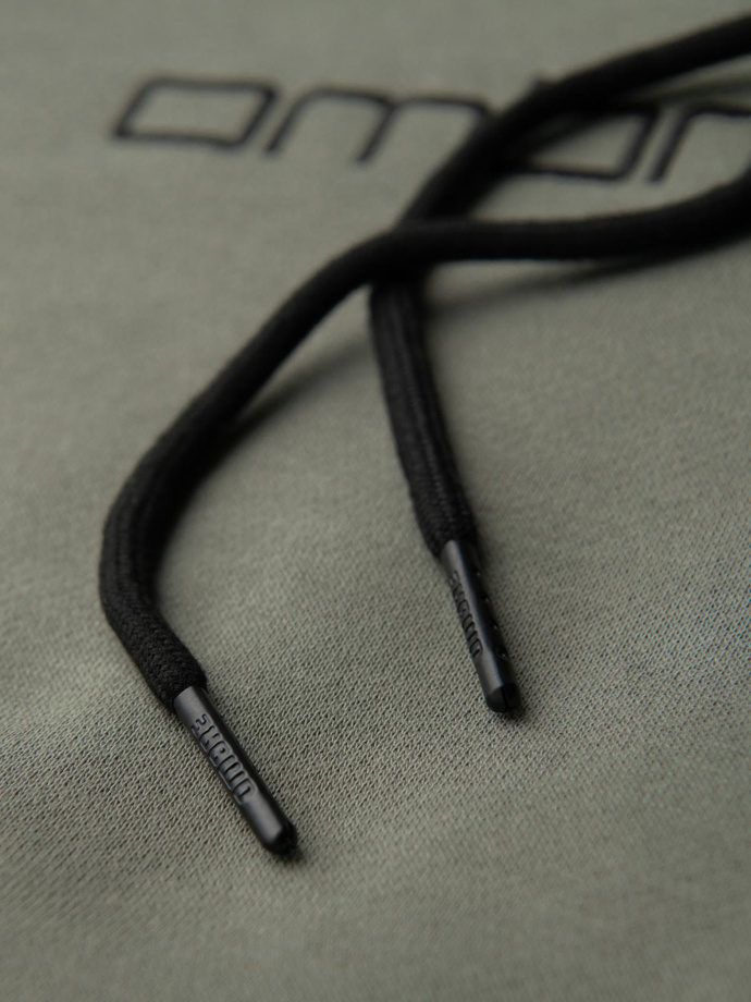 Męska bluza kangurka z haftem i kapturem – khaki V3 OM-SSNZ-0241