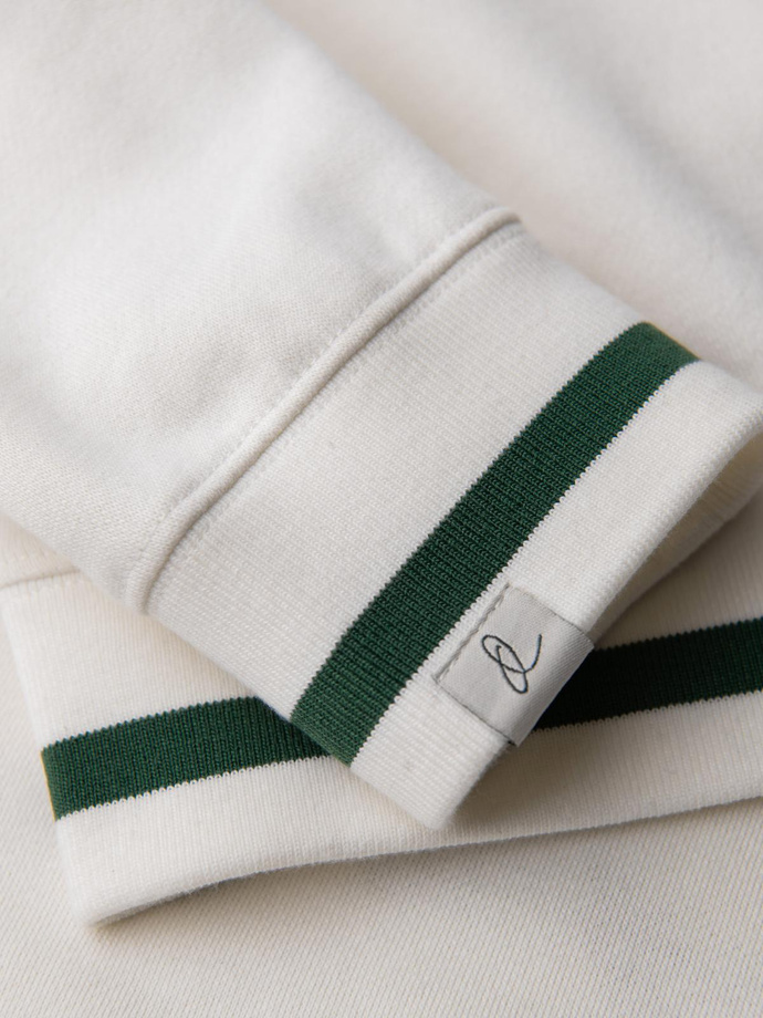 Bluza męska z raglanowym rękawem i kontrastowymi detalami – biała V2 OM-SSNZ-0244