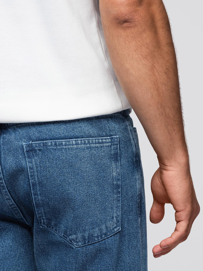 Jeansowe spodnie męskie CARROT FIT z przetarciami – niebieskie V2 OM-PADP-0250