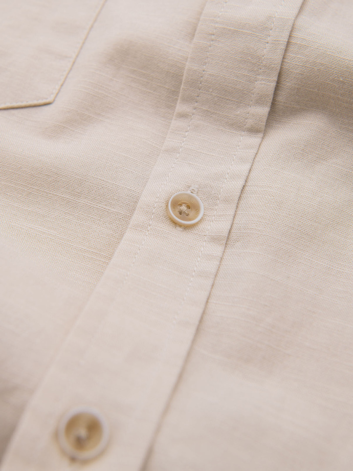Men's linen shirt with classic collar and pockets REGULAR FIT - cream V3 OM-SHCS-0134