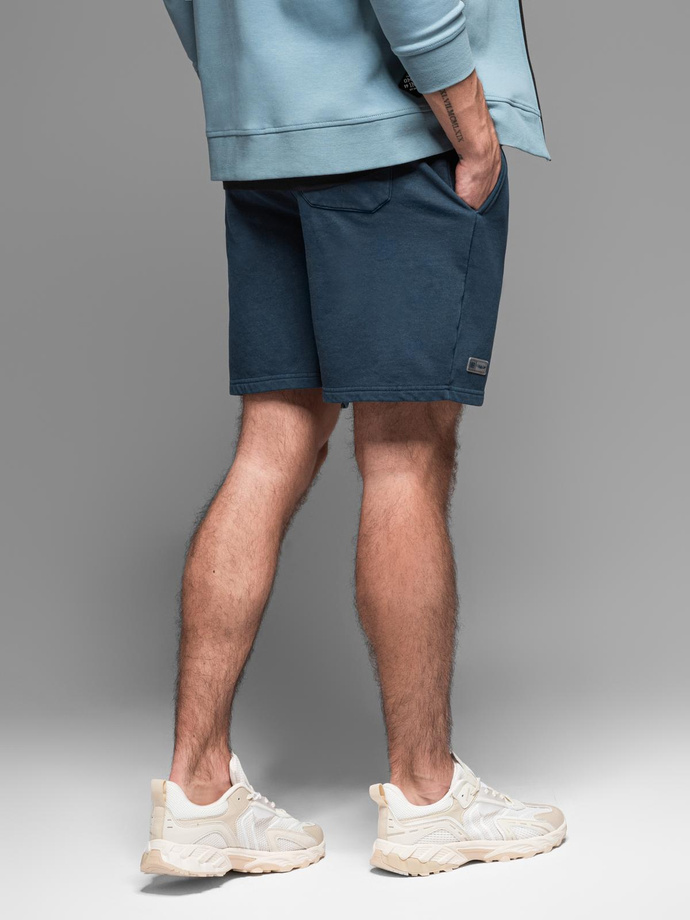 Men's RELAXED FIT short sweat shorts in athleisure style - navy blue V4 OM-SRWS-0122