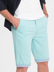 Men's chinos shorts with contrasting turn-up - turquoise V4 W421