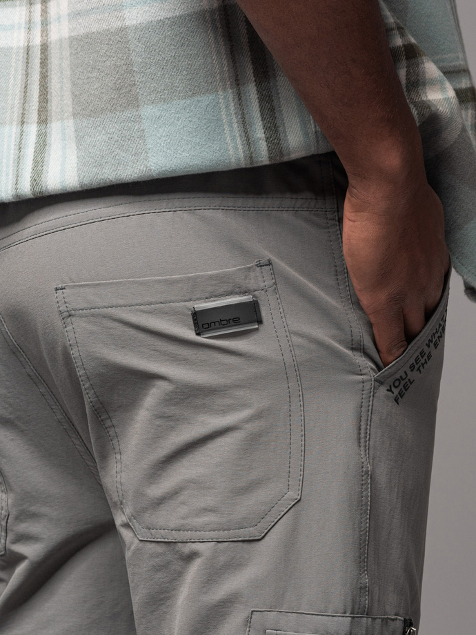 Men's jogger pants with cargo pockets and print - gray V4 OM-PAJO-0200