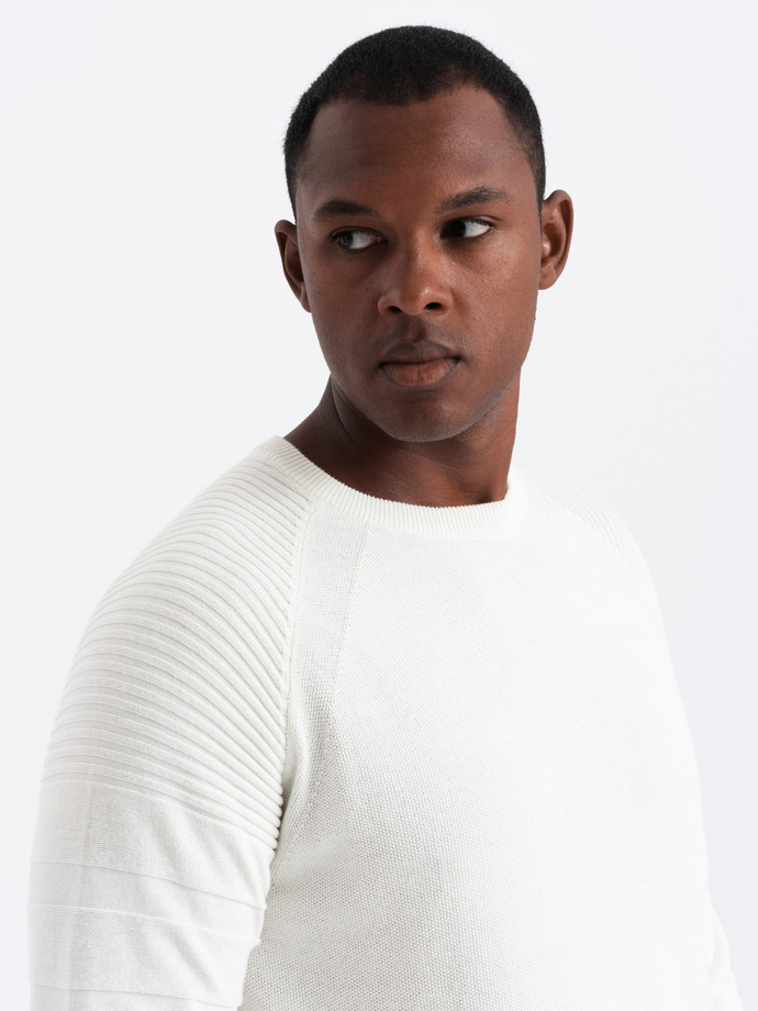 Men's raglan sweater with ribbed sleeves - white V1 OM-SWSW-0144