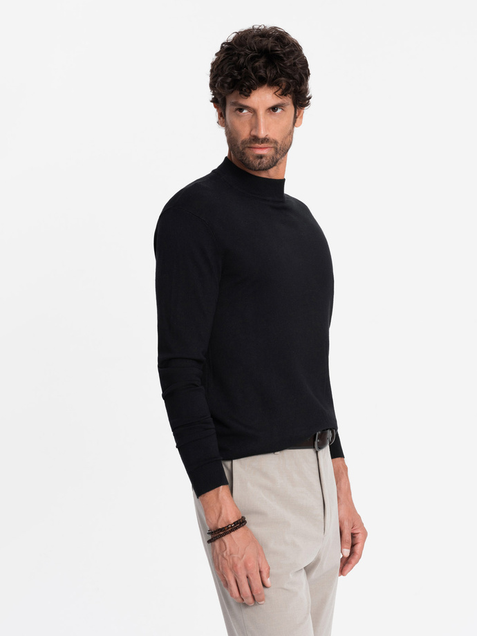 Men's knitted half-golf with viscose - black V1 OM-SWTN-0100