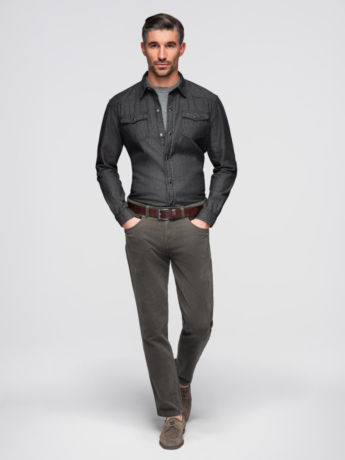 Koszula męska jeansowa na zatrzaski z kieszonkami - czarna V3 OM-SHDS-0210