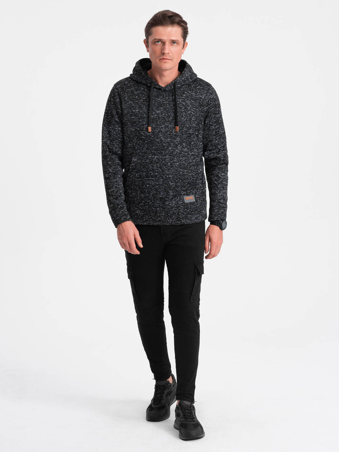 Men's non-stretch kangaroo hoodie - graphite melange V2 OM-SSNZ-0147