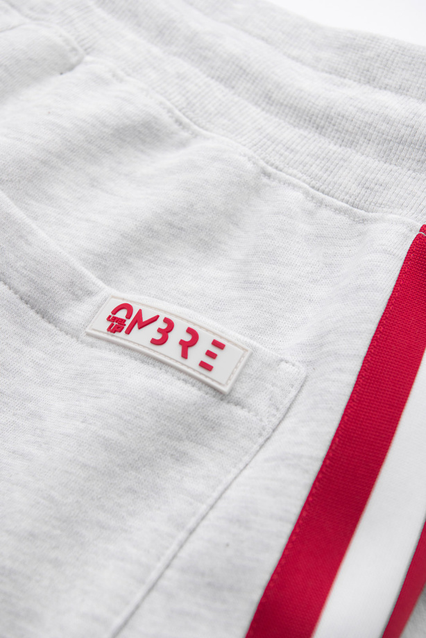 Męskie spodnie dresowe z lampasami i ściągaczami na nogawkach – szary melanż V1 OM-PASK-0258