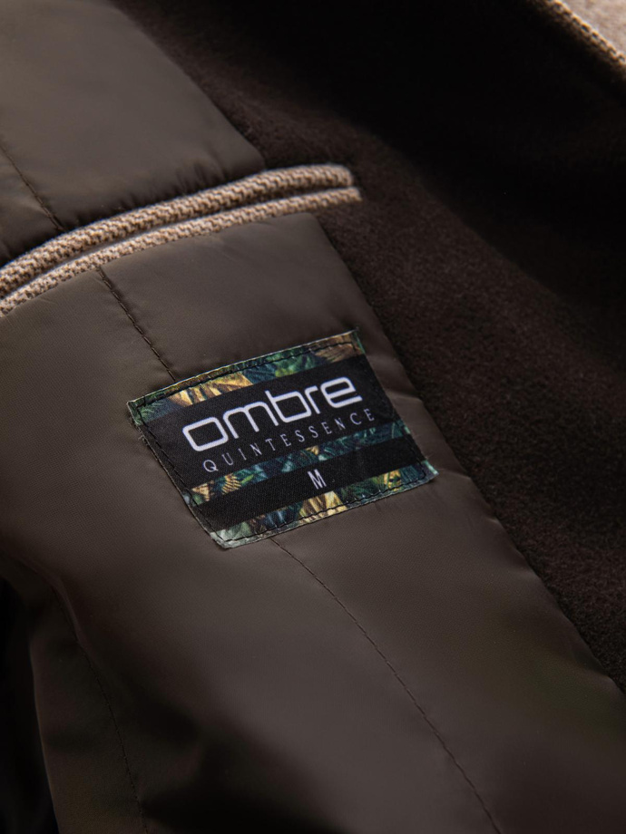 Melange long men's hooded coat - beige V2 OM-COWC-0122