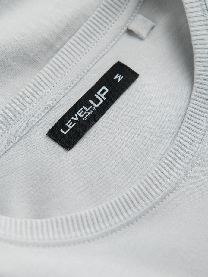 Bawełniany męski t-shirt z nadrukiem na kieszonce – jasnoszary V10 OM-TSPT-0154