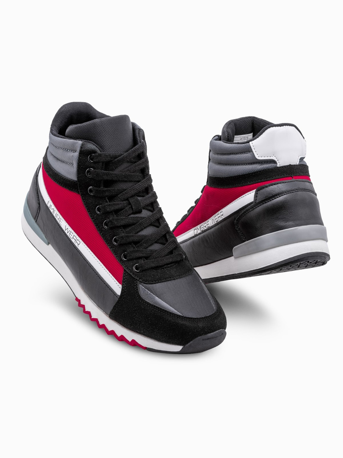 Buty męskie sneakersy za kostkę - czarno-czerwone V4 T358