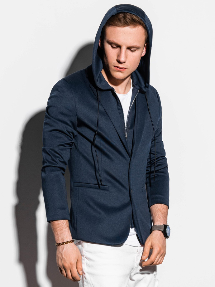 Men's casual hooded blazer jacket - navy M156