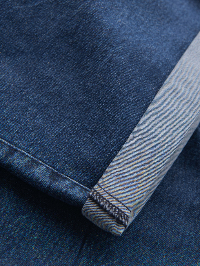 Men's denim shorts with rolled up leg - dark blue V2 OM-SRDS-0161