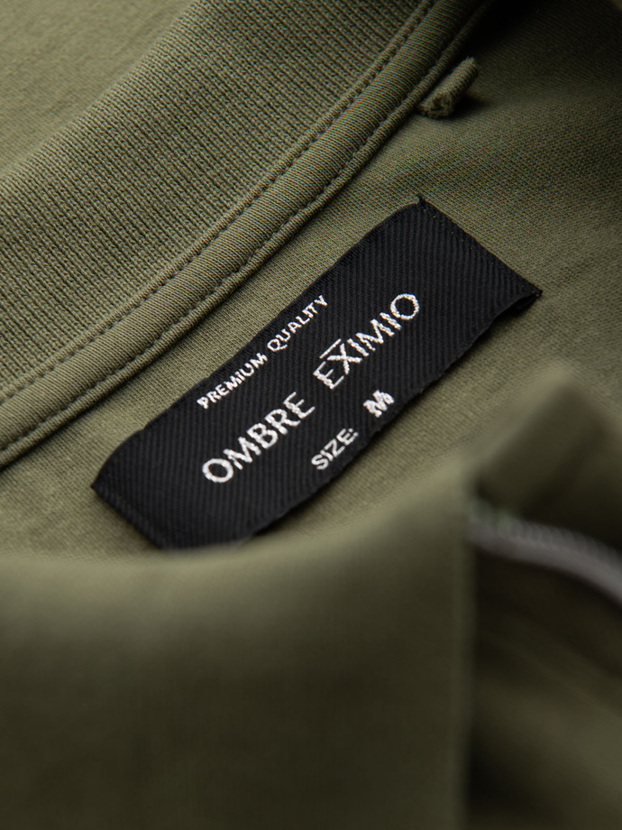 Men's polo shirt with zip neckline - olive V5 OM-POSS-0148