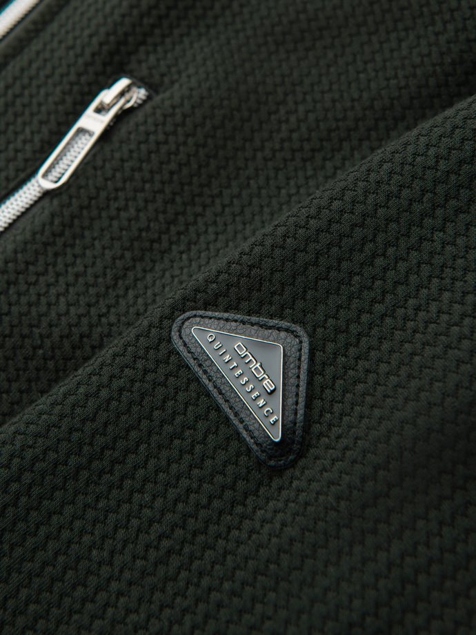 Strukturalna kurtka biker męska ze stójką  – ciemnozielona V3 OM-JANP-0229