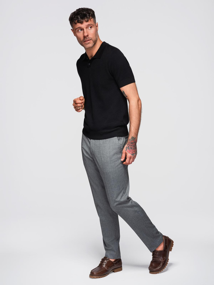 Men's cotton structured knit polo shirt - black V5 OM-POSS-0117