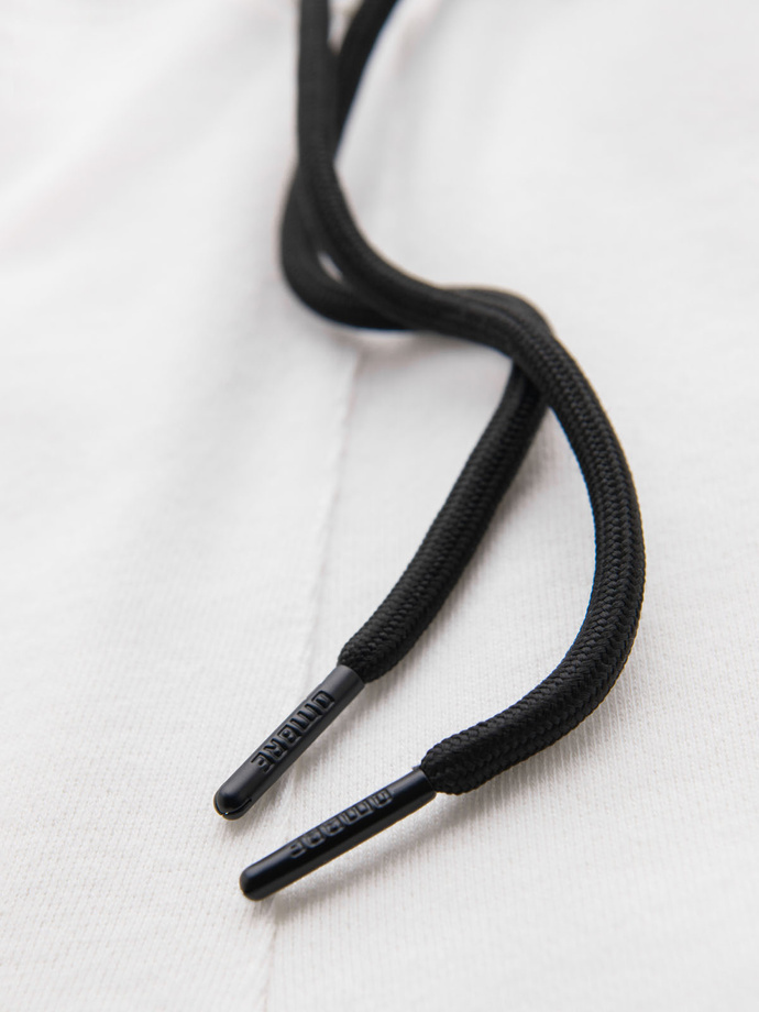 Męskie krótkie spodenki dresowe w szerokie pasy – złamana biel V1 OM-SRSK-0182